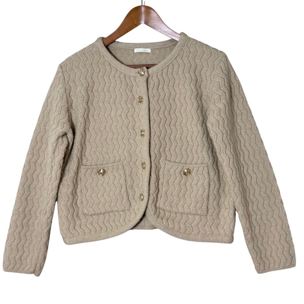 Lili & Lala Knit Button Up Cardigan Sweater Size Small Tan